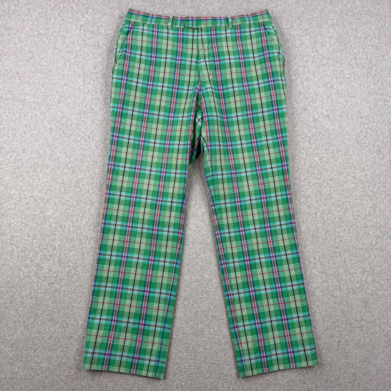 Burberry London Pants Mens 34x30 Green Plaid Cotton Dress Trousers Cotton